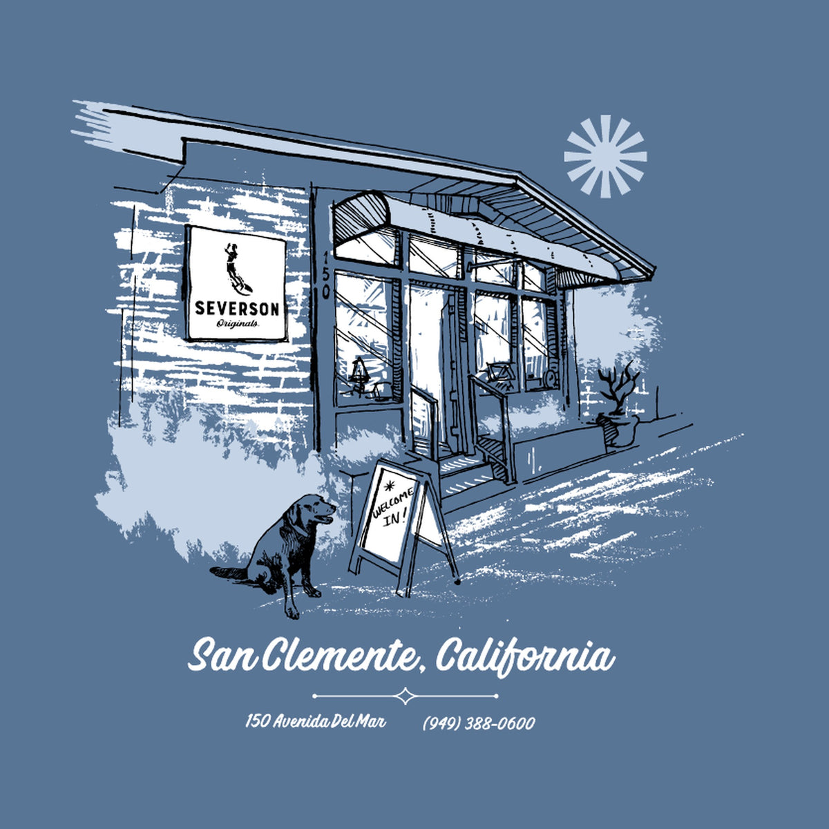 150 Avenida Del Mar tee back art, Slate Blue