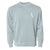 Front of mens crew neck sweatshirt in sage green. Small Left chest embroidery of severson surfer icon in white.