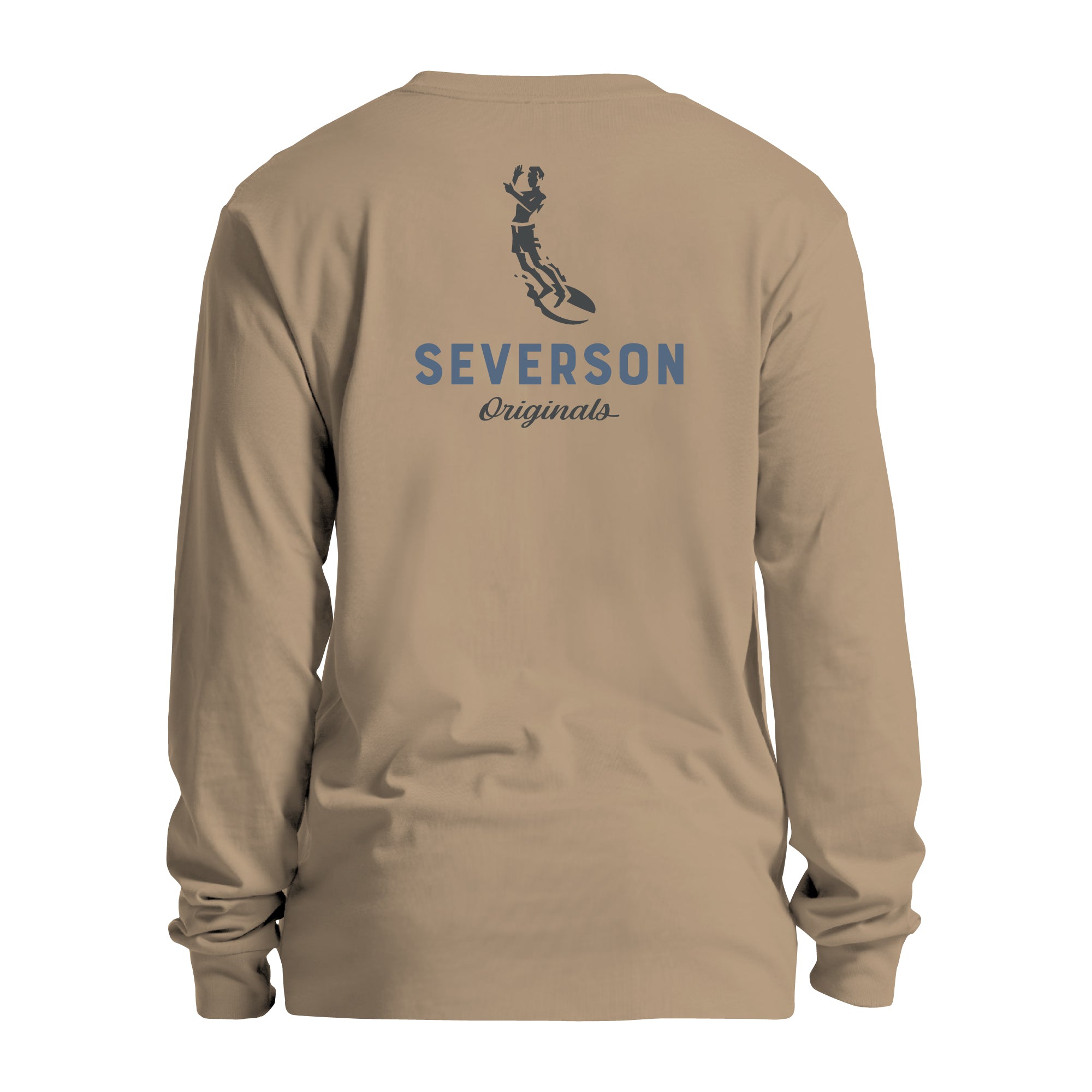 The classic Severson Originals logo. Our surfer icon with Severson text below. Sand long sleeve tee.