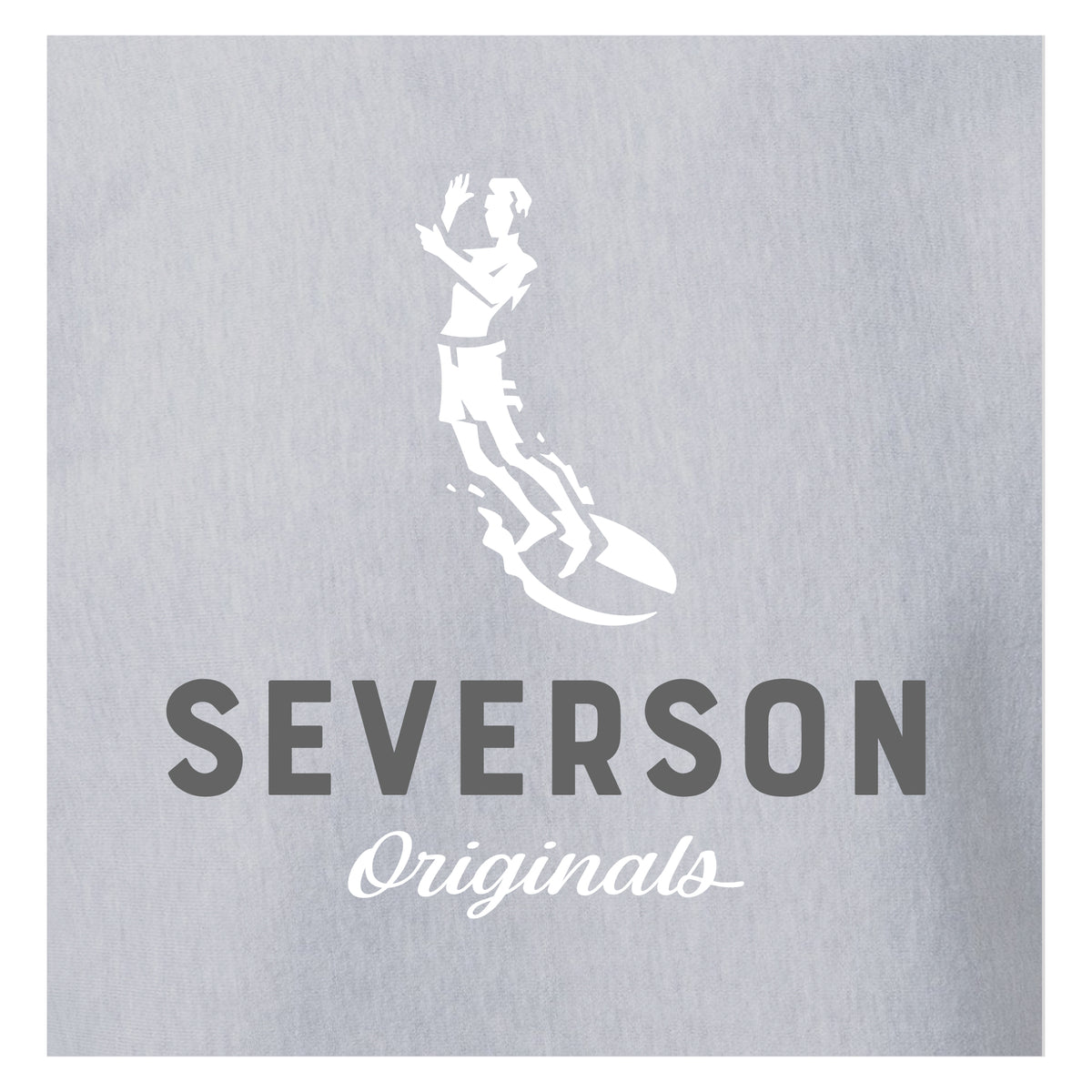 close up of logo on grey heather.