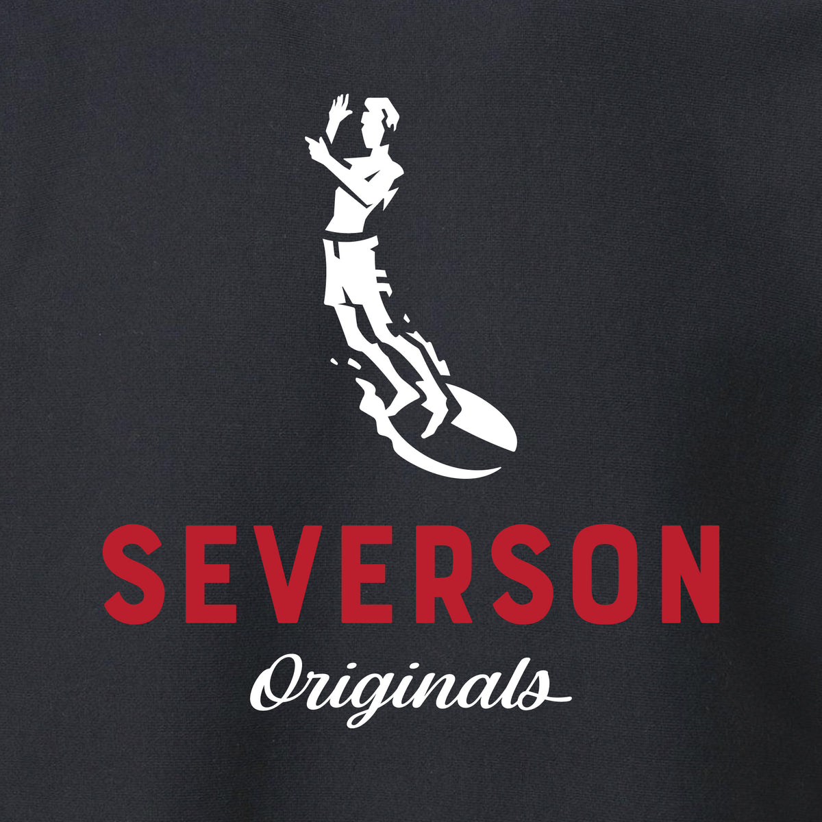 close up view of severson logo. Black base.